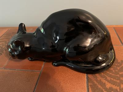  Wiener Werkst tte AUSTRIAN CERAMIC BLACK CAT WITH GLASS EYES BY WIENER WERKSTATTE
