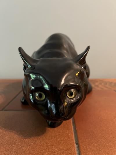  Wiener Werkst tte AUSTRIAN CERAMIC BLACK CAT WITH GLASS EYES BY WIENER WERKSTATTE