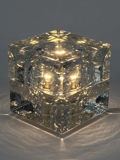  Wila Rare Mid Century Modern Hand Blown Ice Glass Cube Table Lamp by Wila Germany
