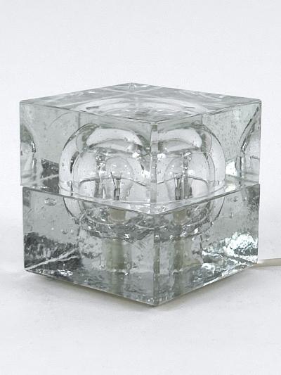  Wila Rare Mid Century Modern Hand Blown Ice Glass Cube Table Lamp by Wila Germany