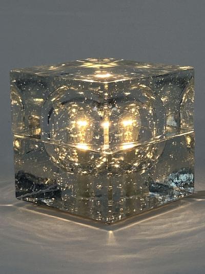  Wila Rare Mid Century Modern Hand Blown Ice Glass Cube Table Lamp by Wila Germany