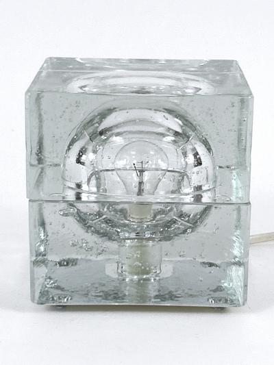  Wila Rare Mid Century Modern Hand Blown Ice Glass Cube Table Lamp by Wila Germany