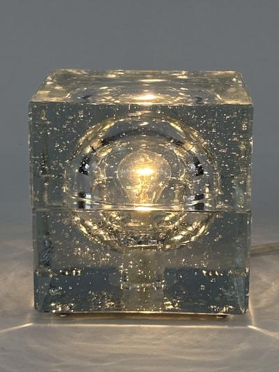  Wila Rare Mid Century Modern Hand Blown Ice Glass Cube Table Lamp by Wila Germany