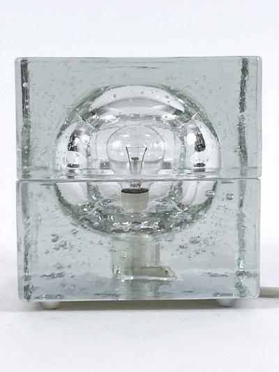  Wila Rare Mid Century Modern Hand Blown Ice Glass Cube Table Lamp by Wila Germany