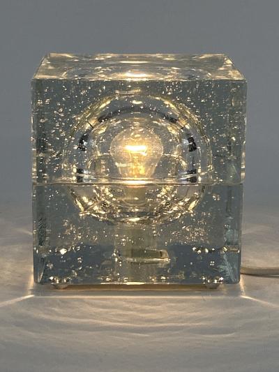  Wila Rare Mid Century Modern Hand Blown Ice Glass Cube Table Lamp by Wila Germany