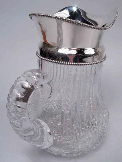  Wilcox Silver Plate Co Antique American Brilliant Cut Glass Sterling Silver Water Pitcher