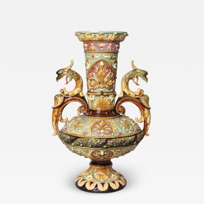  Wilhelm Schiller Son 19th Century Majolica Vase by Wilhelm Schiller Son Marked Bohemia circa 1880