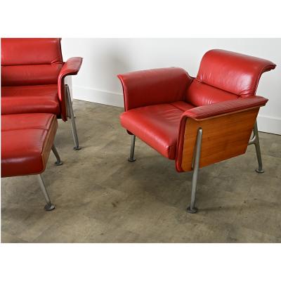  Wilkhahn Pair of German Leather Armchairs Ottoman by Wilkhahn