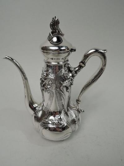 William B Kerr Co American Art Nouveau Sterling Silver 3 Piece Coffee Set by Kerr