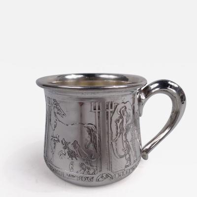  William B Kerr Co Antique Kerr Sterling Silver Baby Cup with Super Sweet Animals