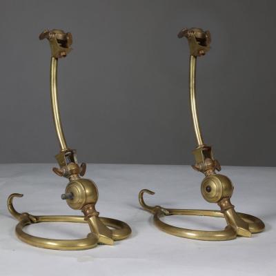  William Benson W A S Benson Co WAS Benson A pair of Arts Crafts brass table lamps with heart shaped bases