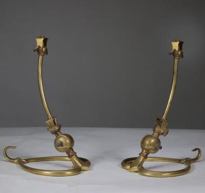  William Benson W A S Benson Co WAS Benson A pair of Arts Crafts brass table lamps with heart shaped bases