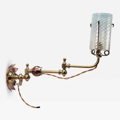  William Benson W A S Benson Co WAS Benson A pair of copper brass wall lights with lily pad wall back plates 