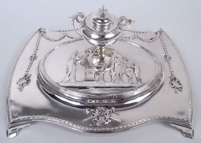  William Comyns Sons Ltd Comyns English Edwardian Regency Sterling Silver Inkstand 1905