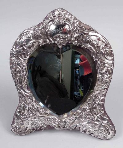  William Comyns Sons Ltd Comyns English Edwardian Rococo Sterling Silver Heart Mirror 1907