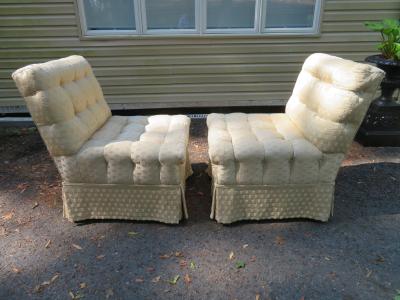  William Haines Inc Fabulous Pair Billy Haines Style Biscuit Tufted Slipper Chairs Hollywood Regency