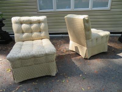  William Haines Inc Fabulous Pair Billy Haines Style Biscuit Tufted Slipper Chairs Hollywood Regency