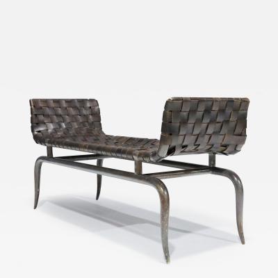  William Haines Inc Klismos Style Leg Metal and Woven Leather Bench