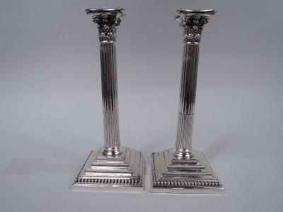  William Hutton Sons Pair of English Victorian Neoclassical Sterling Silver Candlesticks