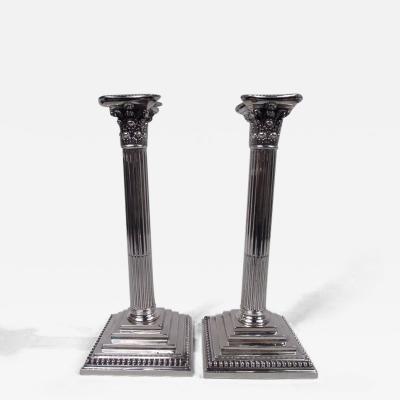  William Hutton Sons Pair of English Victorian Neoclassical Sterling Silver Candlesticks