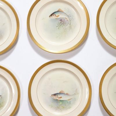  William Morley Set of Twelve Hand Painted Lenox Porcelain Fish Plates signed William Morley
