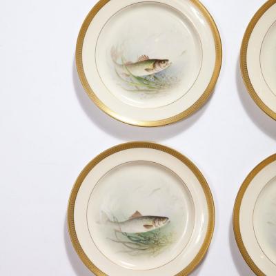  William Morley Set of Twelve Hand Painted Lenox Porcelain Fish Plates signed William Morley