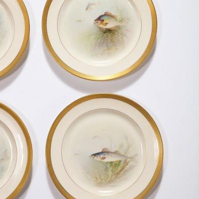  William Morley Set of Twelve Hand Painted Lenox Porcelain Fish Plates signed William Morley