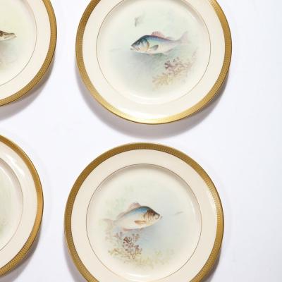  William Morley Set of Twelve Hand Painted Lenox Porcelain Fish Plates signed William Morley