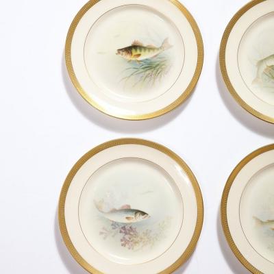  William Morley Set of Twelve Hand Painted Lenox Porcelain Fish Plates signed William Morley