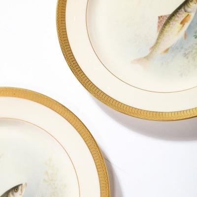 William Morley Set of Twelve Hand Painted Lenox Porcelain Fish Plates signed William Morley