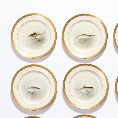  William Morley Set of Twelve Hand Painted Lenox Porcelain Fish Plates signed William Morley