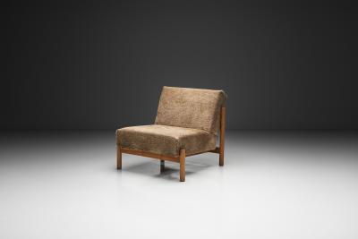  Wim Den Boon Oak Lounge Chair in Champagne Ponyskin by Wim den Boon the Netherlands 1960s