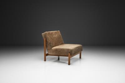  Wim Den Boon Oak Lounge Chair in Champagne Ponyskin by Wim den Boon the Netherlands 1960s