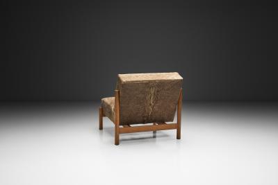  Wim Den Boon Oak Lounge Chair in Champagne Ponyskin by Wim den Boon the Netherlands 1960s