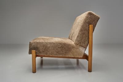  Wim Den Boon Oak Lounge Chair in Champagne Ponyskin by Wim den Boon the Netherlands 1960s