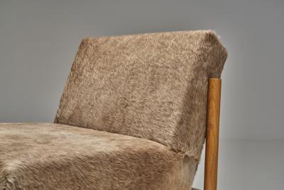  Wim Den Boon Oak Lounge Chair in Champagne Ponyskin by Wim den Boon the Netherlands 1960s