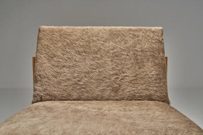  Wim Den Boon Oak Lounge Chair in Champagne Ponyskin by Wim den Boon the Netherlands 1960s