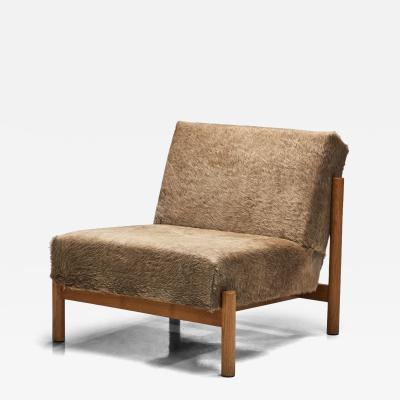  Wim Den Boon Oak Lounge Chair in Champagne Ponyskin by Wim den Boon the Netherlands 1960s