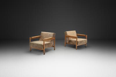  Wim Den Boon Pair of Oak Armchairs in Ponyskin by Wim den Boon the Netherlands 1960s