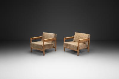  Wim Den Boon Pair of Oak Armchairs in Ponyskin by Wim den Boon the Netherlands 1960s