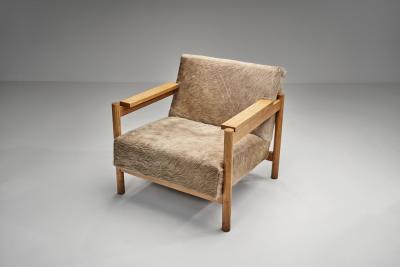  Wim Den Boon Pair of Oak Armchairs in Ponyskin by Wim den Boon the Netherlands 1960s