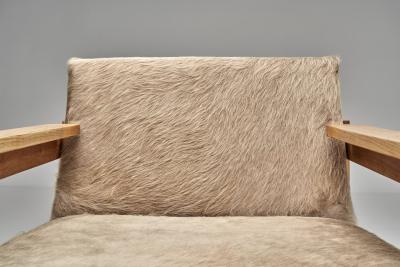  Wim Den Boon Pair of Oak Armchairs in Ponyskin by Wim den Boon the Netherlands 1960s