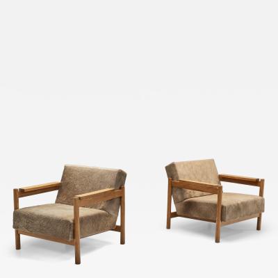  Wim Den Boon Pair of Oak Armchairs in Ponyskin by Wim den Boon the Netherlands 1960s