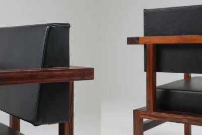 Wim Den Boon Wim Den Boon Executive Chairs in Black Leather 1950s