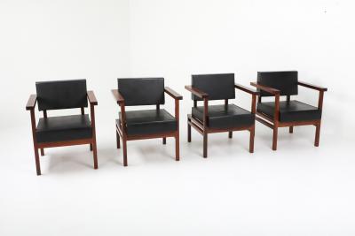  Wim Den Boon Wim Den Boon Executive Chairs in Black Leather and Rosewood 1950s