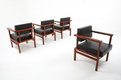  Wim Den Boon Wim Den Boon Executive Chairs in Black Leather and Rosewood 1950s