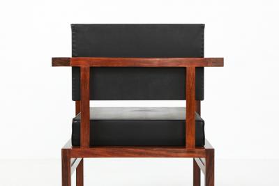  Wim Den Boon Wim Den Boon Executive Chairs in Black Leather and Rosewood 1950s