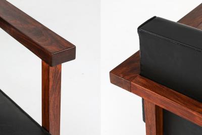  Wim Den Boon Wim Den Boon Executive Chairs in Black Leather and Rosewood 1950s