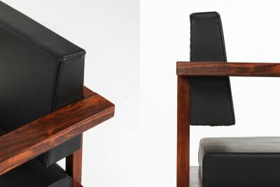  Wim Den Boon Wim Den Boon Executive Chairs in Black Leather and Rosewood 1950s