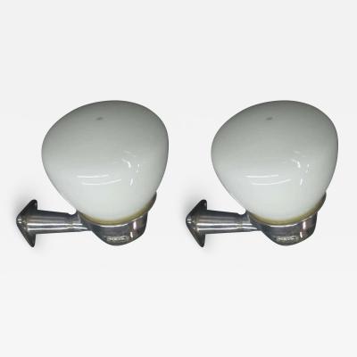  Wiska Pair European Mid Century Modern Nickel Glass Marine Industrial Wall Sconces